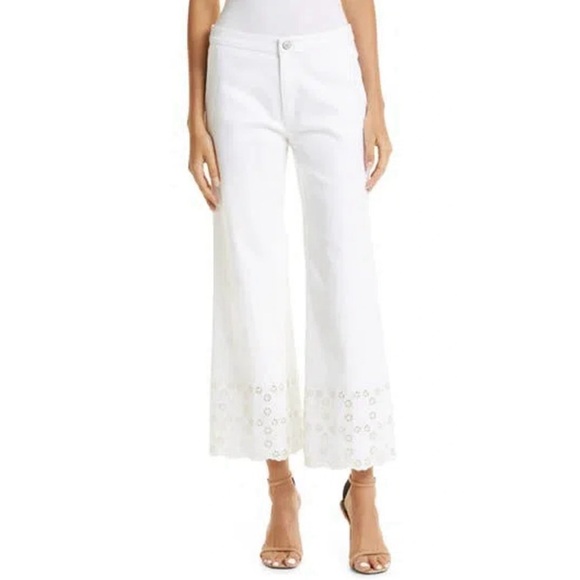 cinq a sept Pants - ❌Sold on eBay❌Cinq a Sept Floral Eyelet Amelia Wide Leg Denim Pant in White